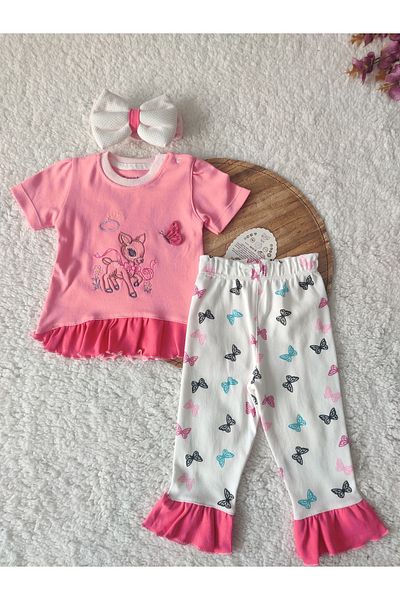 Tomuycuk 3-Piece Baby Girl Kids Set Pink Summer Gift 3-6-9-12 Months Baby Sets Outfits Clothes