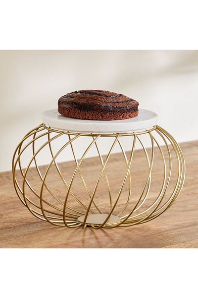 Home Box Willow Marble Cake Stand with Metal Stand - 35x35x21 cm