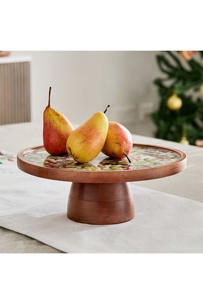 Home Box Berry Wooden Pedestal Cake Stand - 26.5x26.5x10 cm