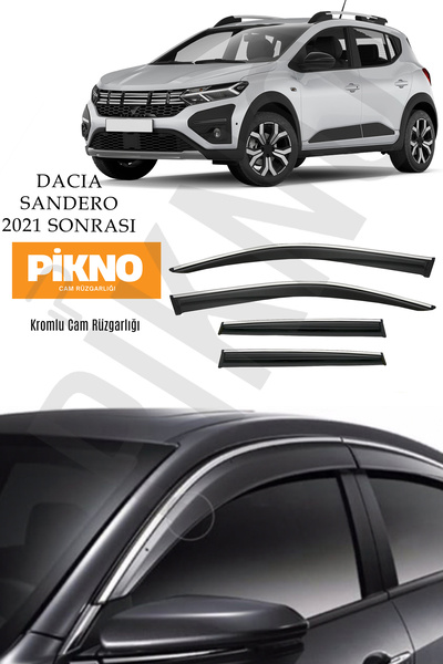 pikno Dacia Sandero Stepway Kromlu Cam Rüzgarlığı 4'lü Set A+ Plus