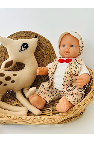 Tomuycuk Beige Baby Boy Set - Tuxedo Baby Set with Bow Tie - Set of 3