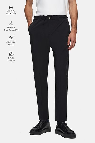 D'S Damat Relaxed Fit Μαύρο Dobby Λεπτό και ελαφρύ παντελόνι Rpt Jogger