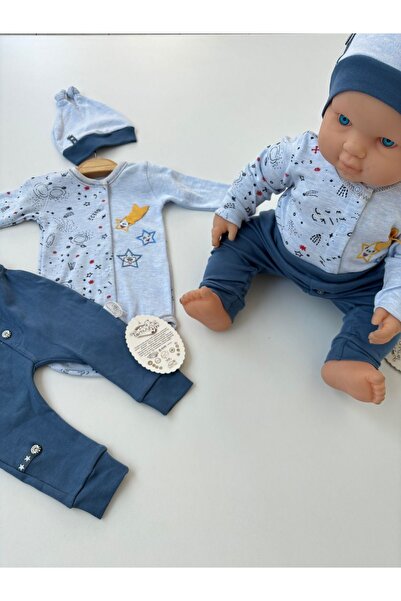 Tomuycuk Blue 3-Piece Baby Boy Set - Long Sleeve & Seasonal Baby Set - 100% Cotton