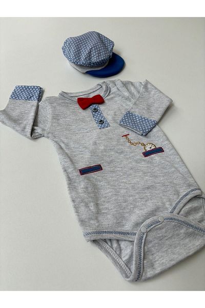 Tomuycuk 100% Cotton 3-Piece Blue Baby Boy Set - Bow Tie & Long Sleeve Newborn Baby Sets