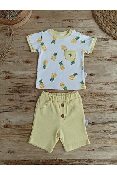 Tomuycuk Newborn Baby Boy Summer Short Sleeve & Shorts Set - Pineapple Pattern & Yellow 2-Piece Top Set