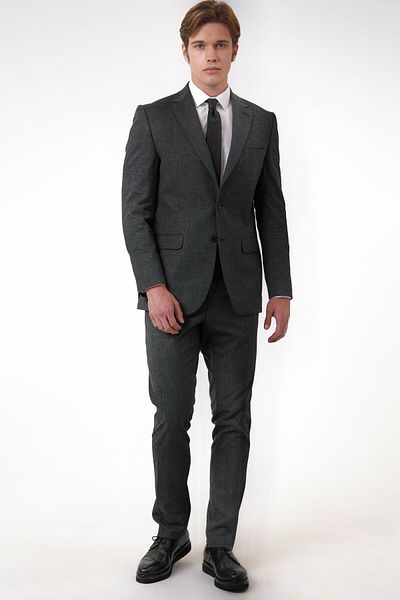 SÜVARİ Regular (Wide) Fit Dobby Patterned Anthracite Suit