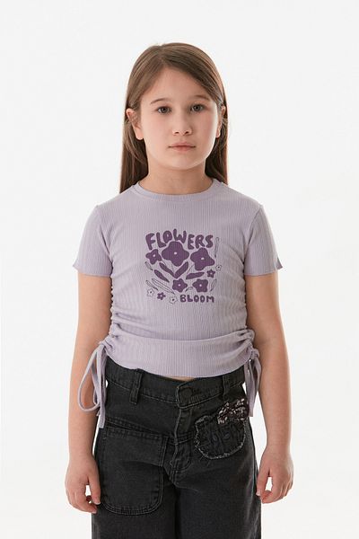 Fulla Moda Text Printed Girl's T-Shirt with Gathered Sides