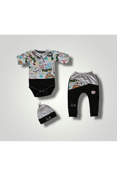 Tomuycuk 3-Piece Black Baby Boy Set 3-6-9-12 Months Pow Body Long Sleeve Baby Sets Outfits Baby Clothing