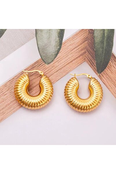 Siya Silver Kararmaz Çelik Altın Kaplama Gold Renk Tırtıklı Salyangoz Küpe