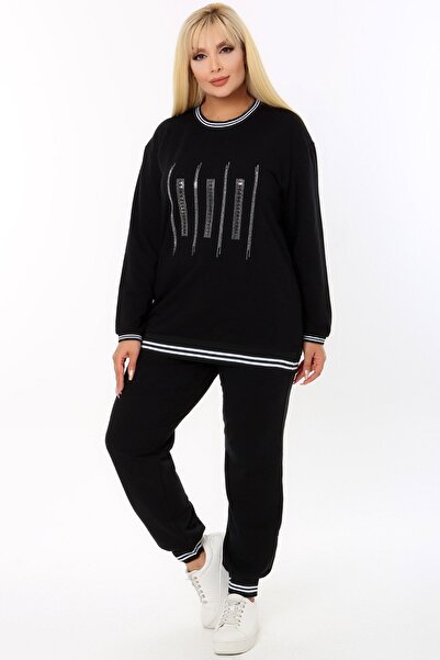 Kheos Черен голям дамски анцуг с камъни отпред