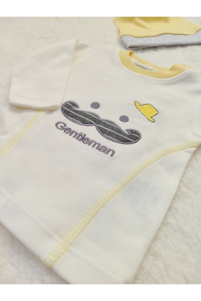 Tomuycuk Sarı Erkek Bebek Çocuk Takımı 3'lü - %100 Pamuklu & Şapkalı Bebek Takımı