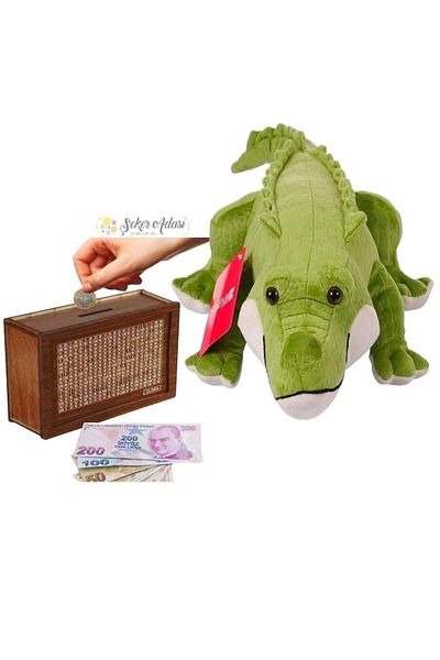 Şeker Adası Wild Monster Crocodile 80 cm Plush Toy and Wooden Target Piggy Bank Money Saving Box