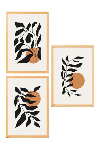 Muyika Design Set de 3 picturi decorative pentru decorarea casei în stil boem nordic modern cu cadru din lemn premium-SET2