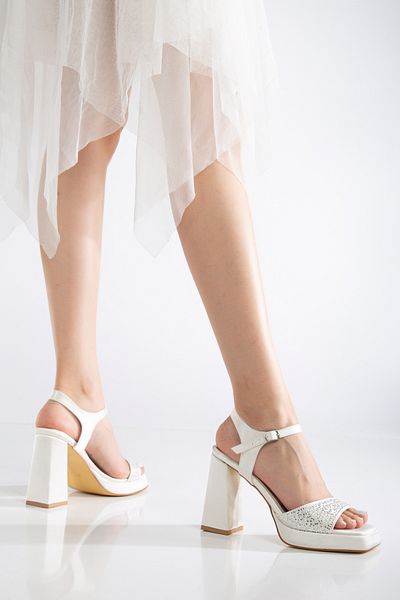LİLLA Women's Angular High Platform Stone Evening Dress Shoes