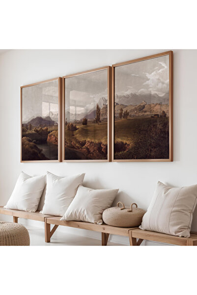 ARTCASTLE 3'lü Ahşap Çerçeveli Tablo Seti Eskitme Tarzı