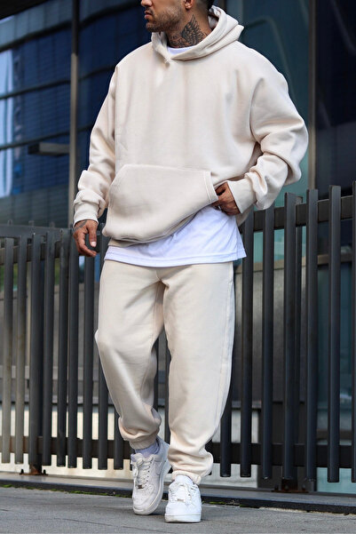 ruNadeS Ανδρικό Σετ Φούτερ με Πόρτα Τσέπης Καγκουρό Μαλακό Oversize - Ρούχα για το σπίτι