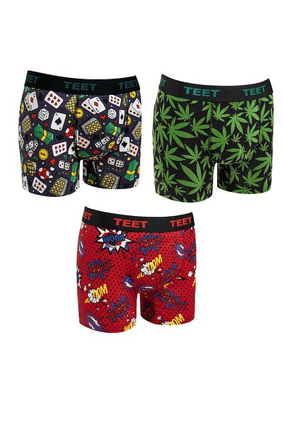 TEET Ανδρικό Boxer Premium Σετ 3 δώρων με βαμβακερά σχέδια Lycra