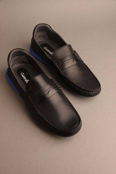 Gondol Loafer clasic pentru bărbați din piele naturală, negru, numărul de model 42