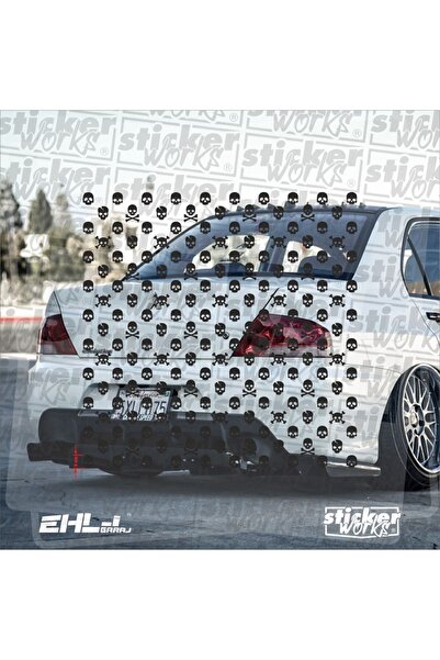 Sticker Works ملصق بنمط جمجمة - للسيارات والمركبات والخوذة والكمبيوتر والكمبي...