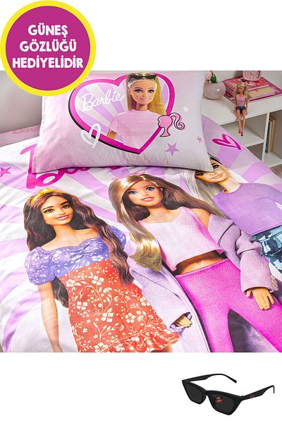 Taç Taç Licensed Barbie Shine Cotton Single Duvet Cover Set with Gift