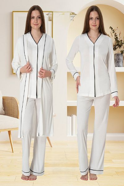 Puerpera Front Buttoned Ribbed Maternity Pajamas and Dressing Gown Set 5074