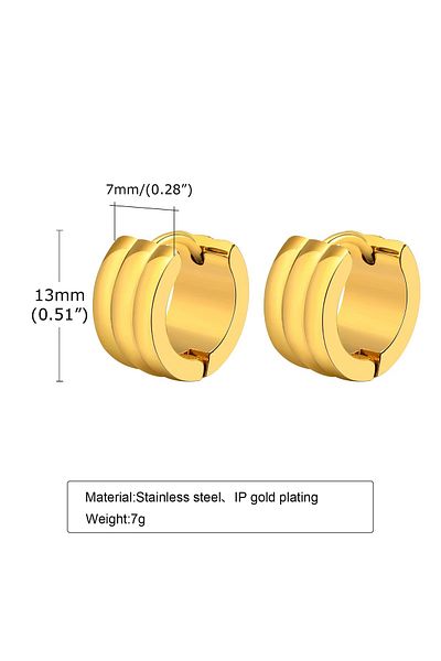 Siya Silver Non-Tarnish Steel Gold Color Three Row Unisex Minimal Hoop Earrings-1.3 cm