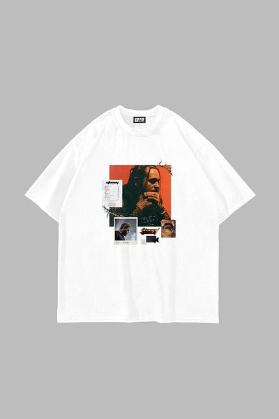 Sekizbiraltı Λευκό μπλουζάκι με στάμπα Post Malone Oversize Unisex