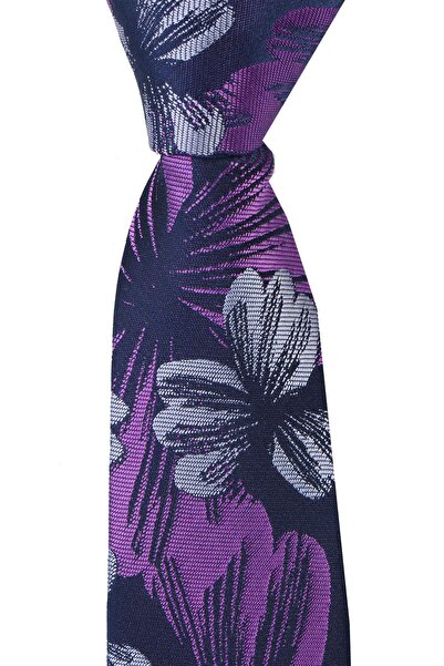 Esgue Slim Fit Μωβ - Γκρι Λουλούδι Λεπτό 6 cm. Χειροποίητη γραβάτα