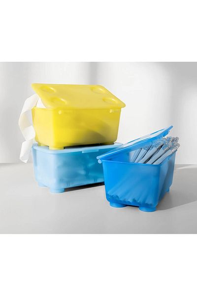IKEA 3 Adet Kapaklı Düzenleme Kutusu 17x10x8Cm İkea 3'lü Set Saklama Kutusu Renkli Plastik Kutu Organizer