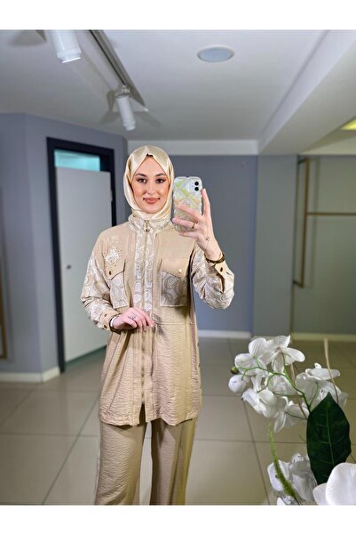 Moodbasic Marwa by moodbasic GOLD DANTELLİ İŞLEMELİ CUPRA TAKIM