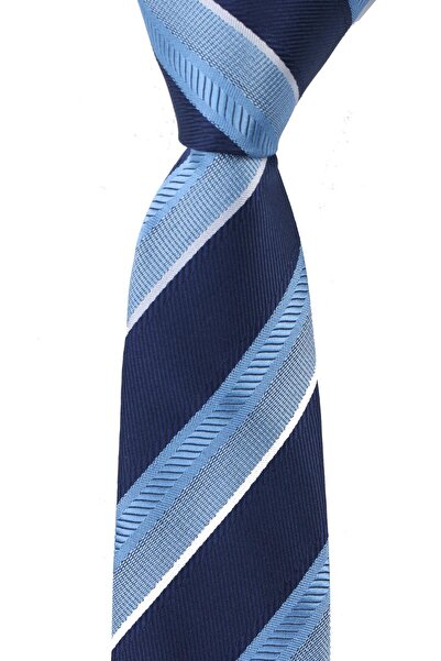 Esgue Slim Fit Blue - Bleumarin cu dungi Slim 6 cm. Cravată făcută manual