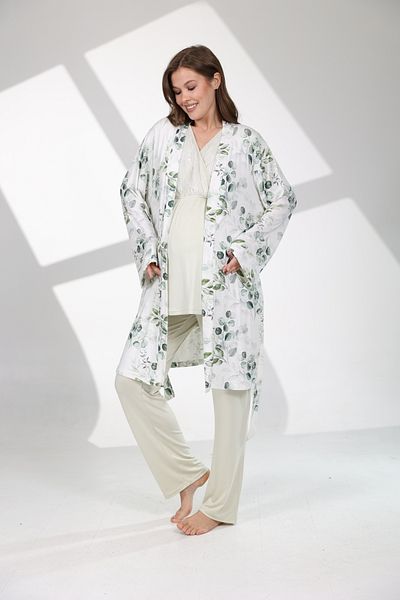 BLACKMORE Green Floral Patterned 3'Lü Pregnant Cooked Pajamas Set Maternity Cruiser for Women
