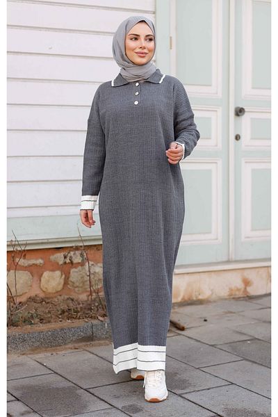 Pamuk Butik Women's Ribbed Striped Knitwear Dress