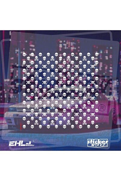 Sticker Works ملصق بنمط جمجمة - للسيارات والمركبات والخوذة والكمبيوتر والكمبي...