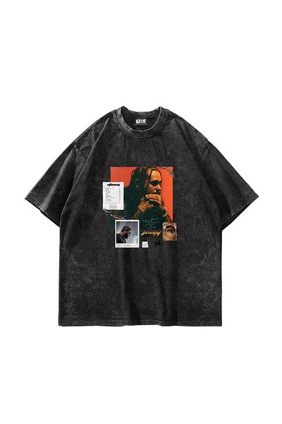 Sekizbiraltı Μαύρο μπλουζάκι με στάμπα Post Malone Oversize Unisex που πλένεται