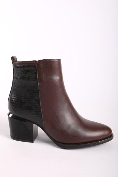 Hayati Arman Women's Zippered Genuine Leather Classic Boots Brown