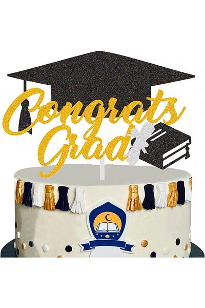 Generic Graduation Cake Decoration, Paper, Black/Gold, 17 X 13.4 Cm
