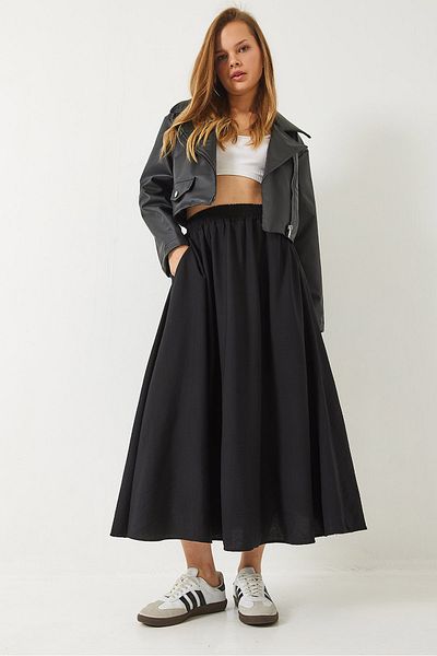 Bianco Lucci Women's Waist Lasikçi Pocket Translator Long Skirt