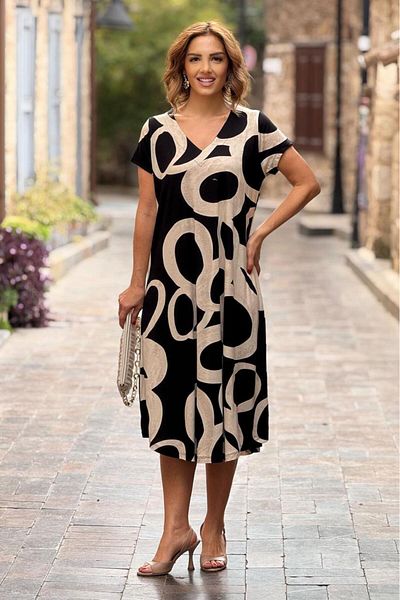 Nevin Kaya Moda Βαμβακερό φόρεμα με σπειροειδή λαιμόκοψη σε κρεμ χρώμα