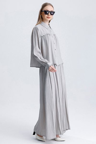 MD trend Women's Lace Detailed Pocket Bell Skirt and Crop Shirt Double Summer Linen Set