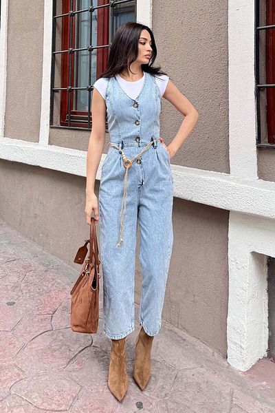 Pulmulier Rope Belted Jumpsuit Ice Blue
