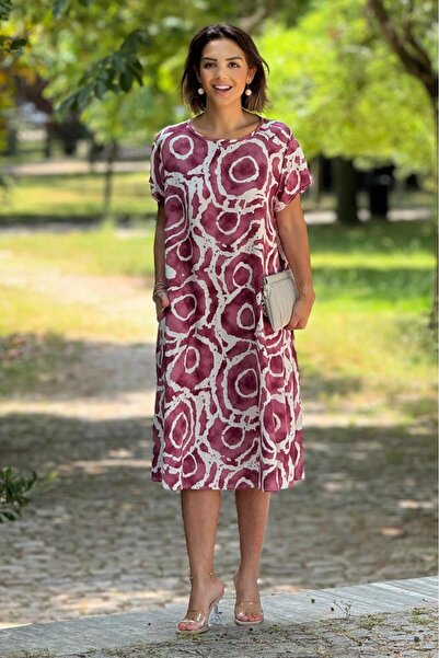 Nevin Kaya Moda Φόρεμα Dusty Rose με σχέδιο κεφαλιού