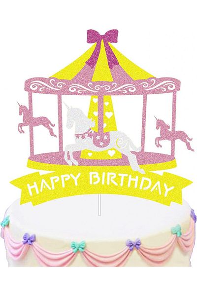 Generic Generic cake decoration, cardboard, purple/yellow/white, 16 x 15 cm