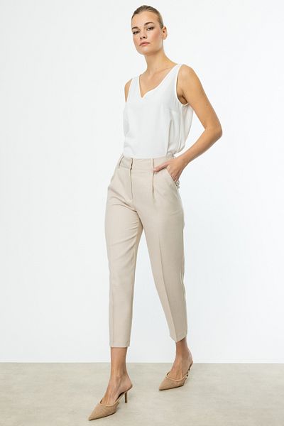Ekol Women's Skinny Leg Side Pocket Trousers 4132 Stone
