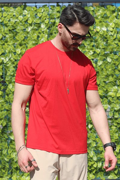EydaMoon Men's Red Lycra Regular Cut 100% Cotton T-Shirt