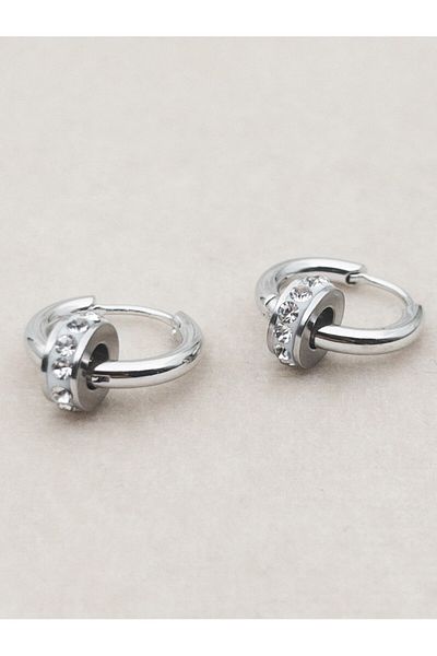 Siya Silver Tarnish Stainless Steel Gold Color Moving Zircon Stone Unisex Hoop Earrings - 1.3 cm