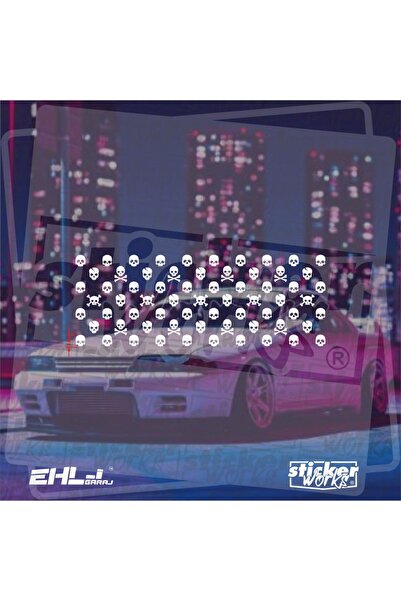 Sticker Works ملصق بنمط جمجمة - للسيارات والمركبات والخوذة والكمبيوتر والكمبي...