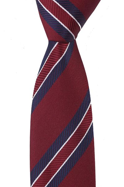 Esgue Slim Fit Slim Claret Red - Navy Blue Striped 6 Cm. Hand Made Tie