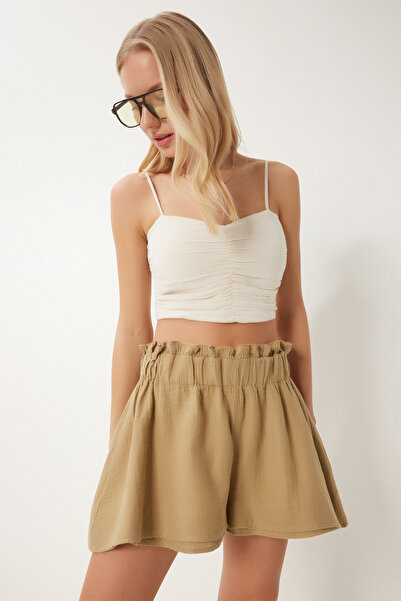 Lovelyİstanbul Çift Katlı Müslin Şort ZEYTİN YEŞİLİ LNS0029