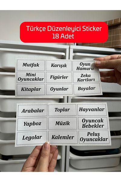 hdsticker 18 Pieces Toy Cabinet Box Category Label Set White Organizer Turkish Organizer Sticker